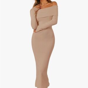 Elegant Off-Shoulder Beige Dress